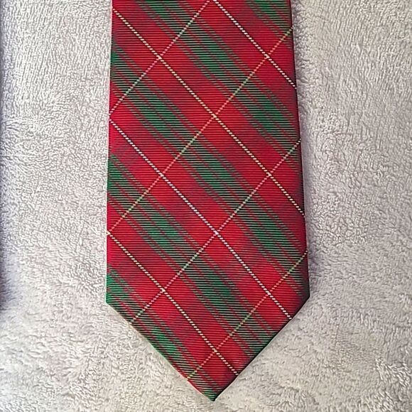 Polo Ralph Lauren Silk Mens Necktie Handsewn Festive Red Green Geometric Pattern - Picture 8 of 14